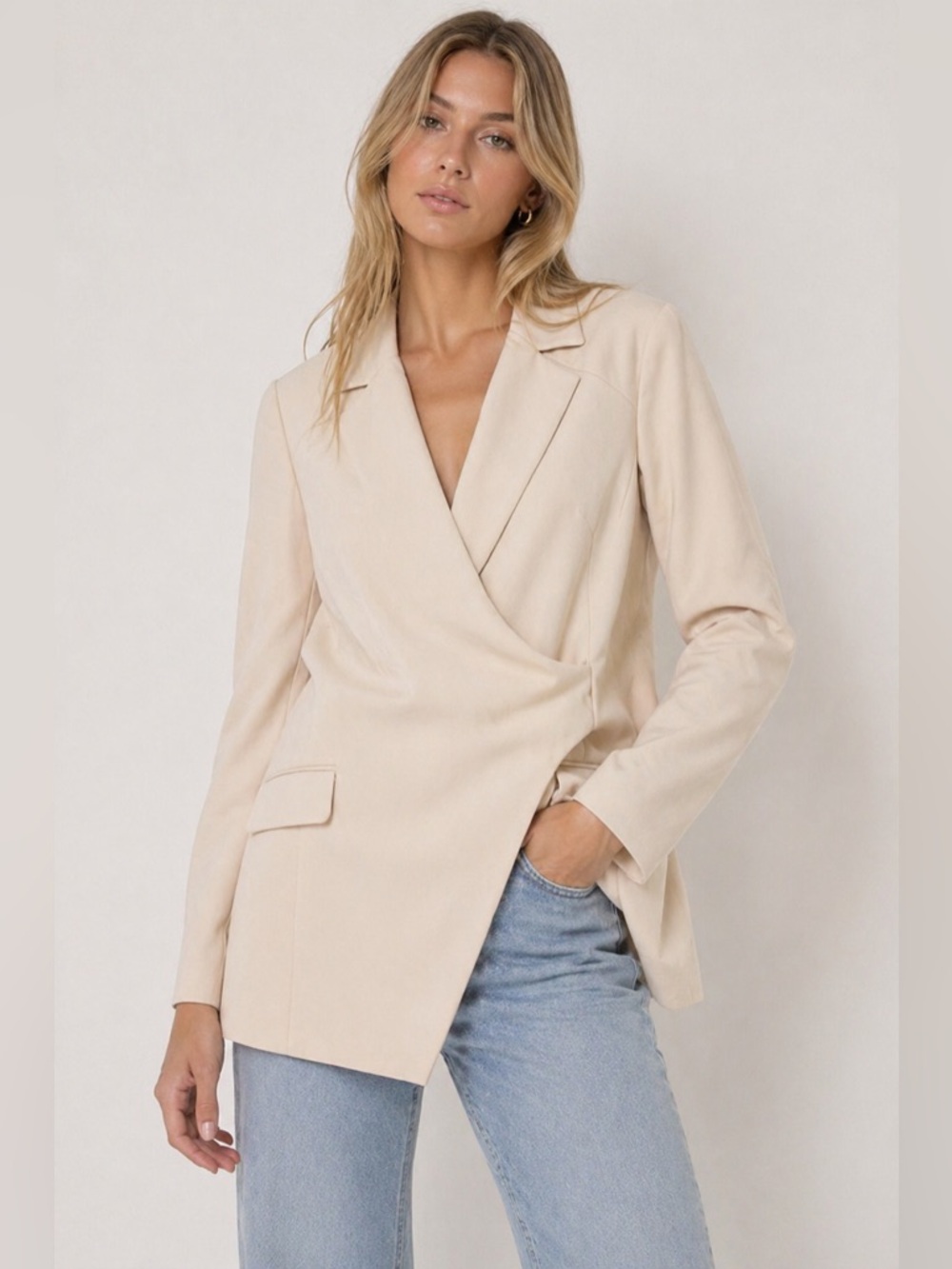 River Island Beige Wrap Blazer Jacket – Size 10